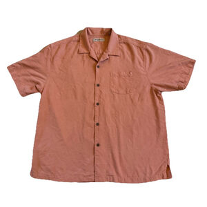 Tommy Bahama Men Short Sleeve 100%Silk Hawaii Shirt Size:XL Orange Tropical Leaf